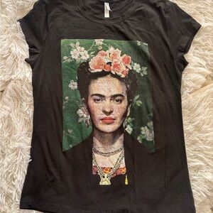 Frida Kahlo Graphic Tee Black Floral Portrait Shirt Reserva Size XL